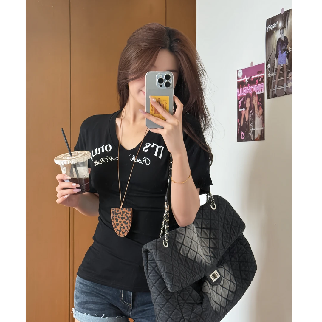 【清仓无运补不退换】美式辣妹字母印花短袖T恤女装夏chic短款上衣