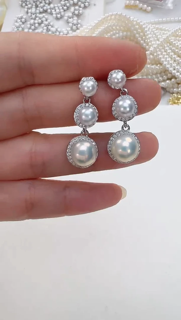 【闪购商品】淡水珍珠耳饰合金银色三珠