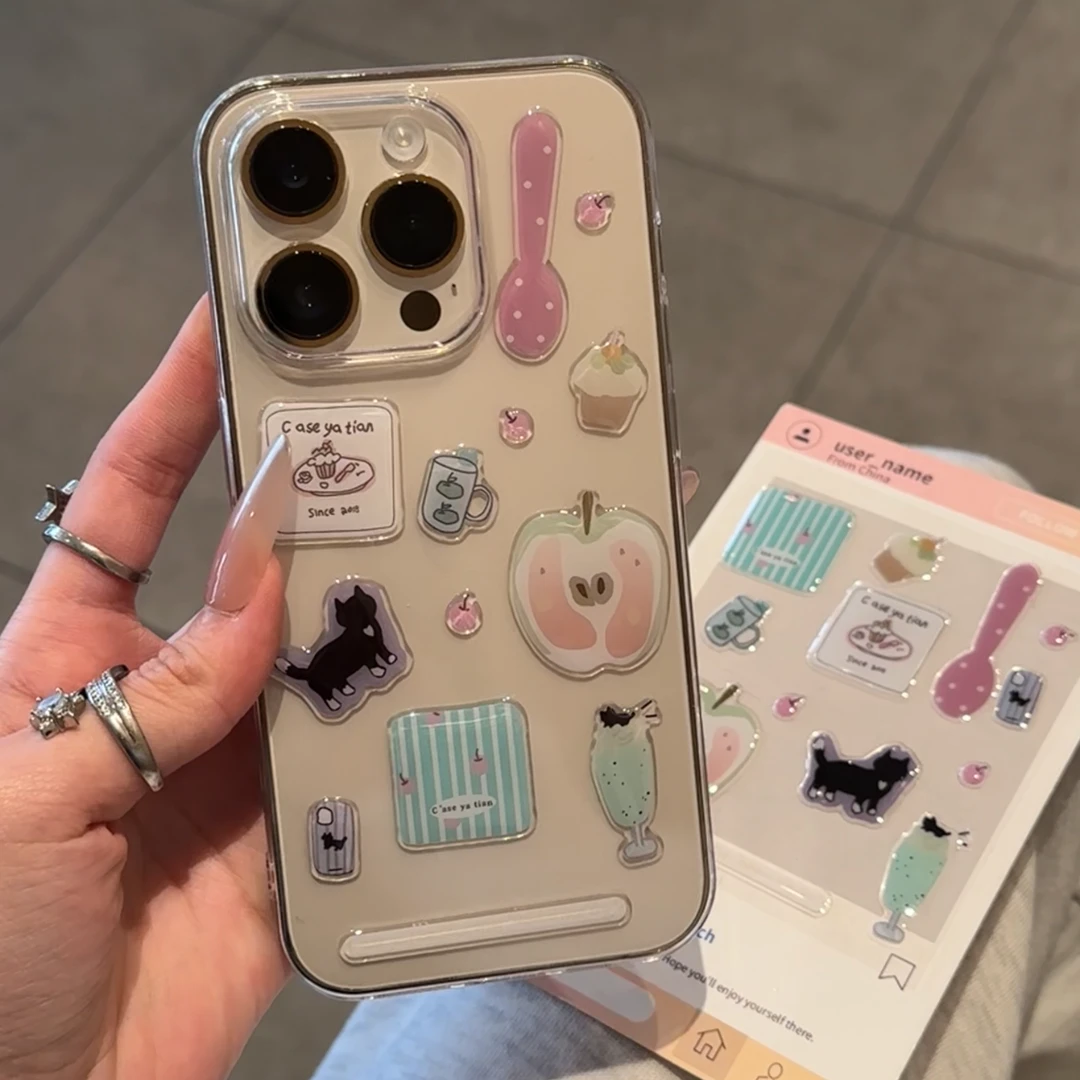 猫咪青苹果ins清新果冻贴纸适用华为mate70苹果16Promax手机壳新