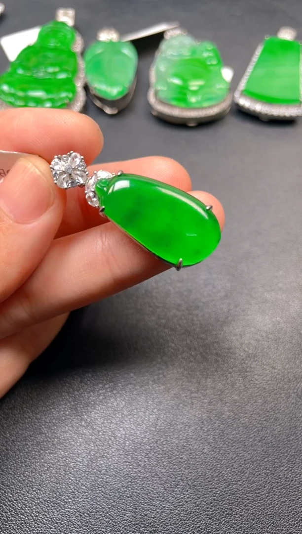 吊坠(不含链)银S925镶嵌翡翠吊坠