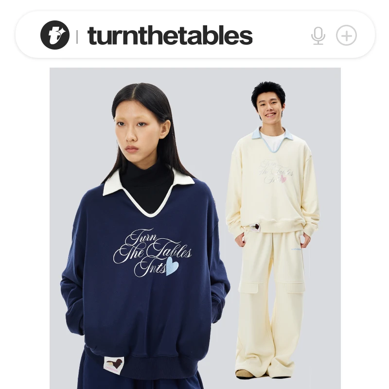 Turnthetables撞色爱心V领POLO春季百搭卫衣上衣长袖