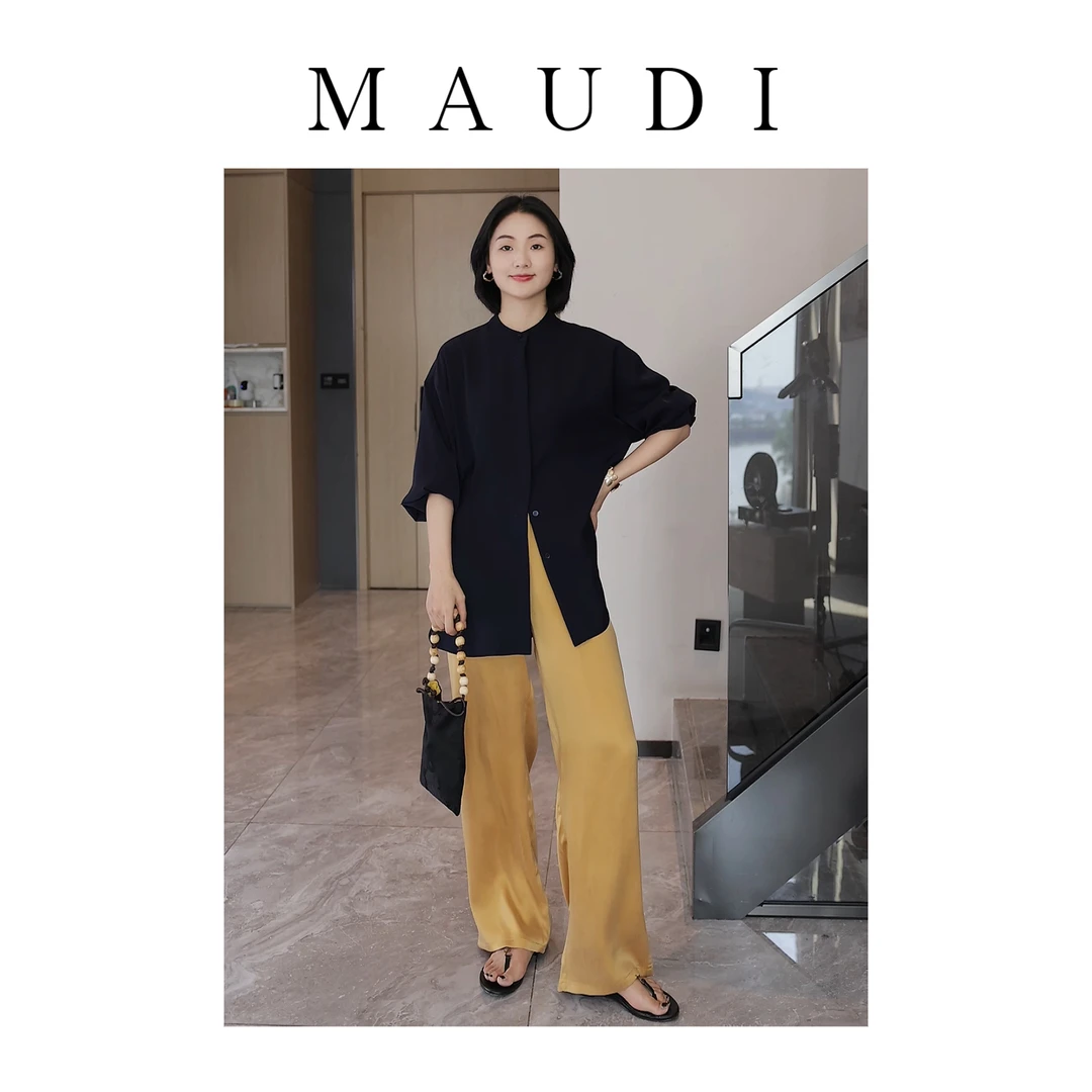 MAUDI【丹麦夏日 绑带长裤】垂感气质舒适哑光流光绑带长裤8087