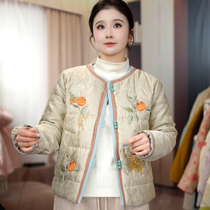 冬季新款加厚棉服外套女士新中式唐装棉衣