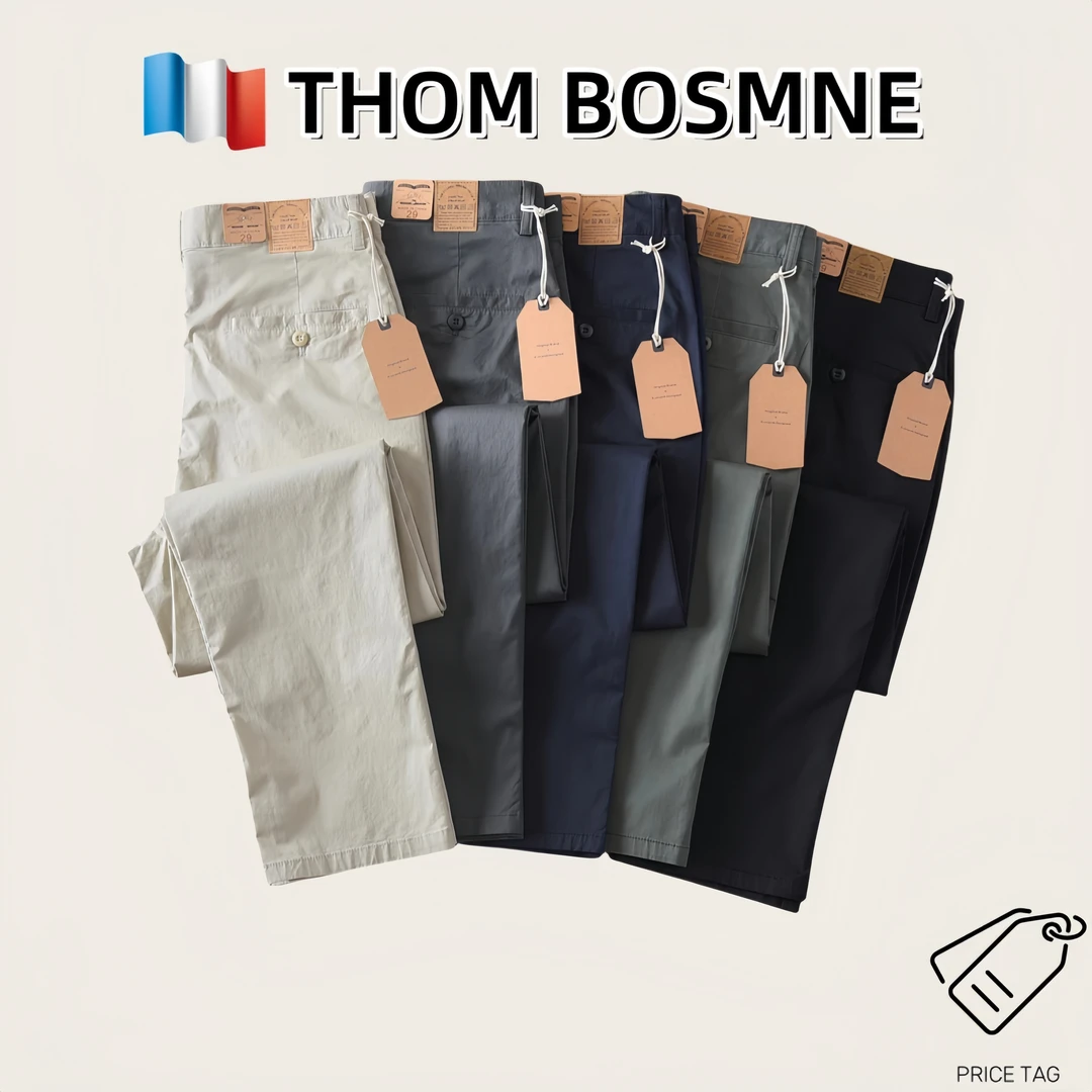 THOM BOSMNE春夏薄款纯棉透气白色高端男士休闲裤直筒裤子长裤男