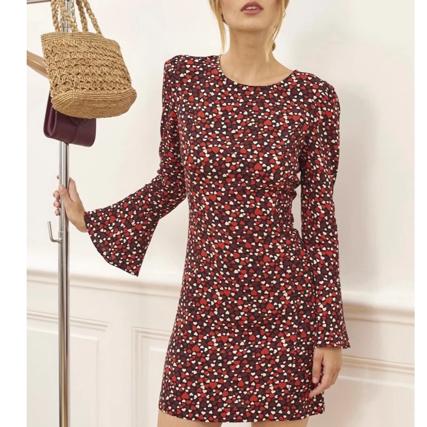 真丝印花爱心连衣裙S-0553