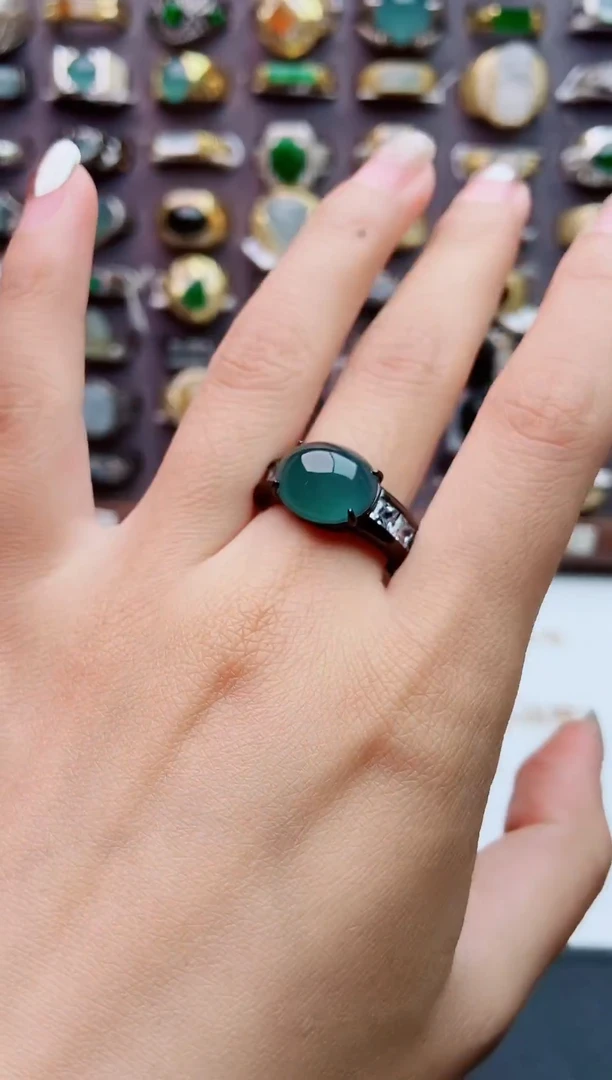 银S925镶嵌戒指翡翠天然翡翠男戒