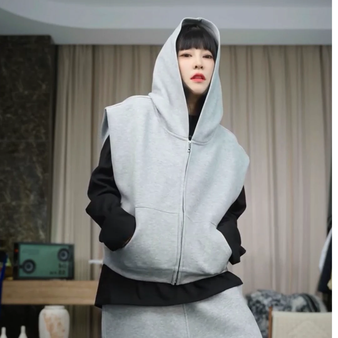 infobyfive罘蠡秋冬新款连帽宽松拉链卫衣马夹六店NF0508038