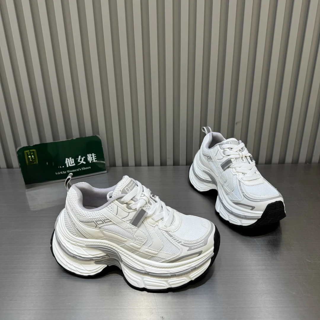 厚底巴黎老爹鞋女2025夏新款款网面小个子增高百搭透气休闲运动鞋