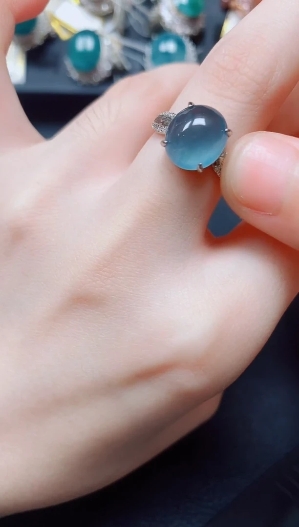 翡翠戒指银S925镶嵌翡翠