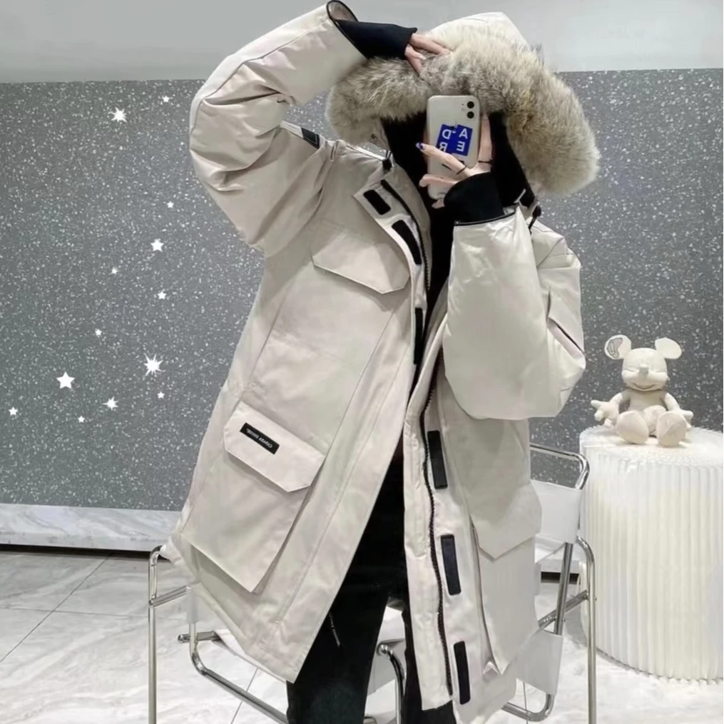 羽绒服08远征中长款户外保暖大毛领外套男女款工装派克服冬季