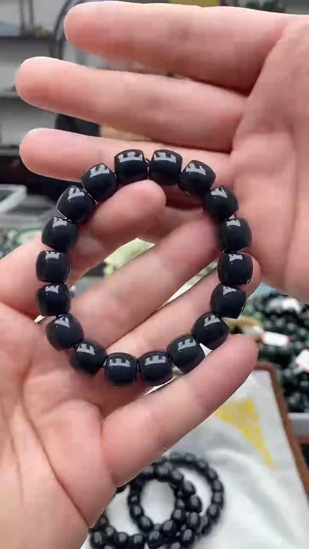 未镶嵌手串和田玉纯天然新疆于阗墨玉12
