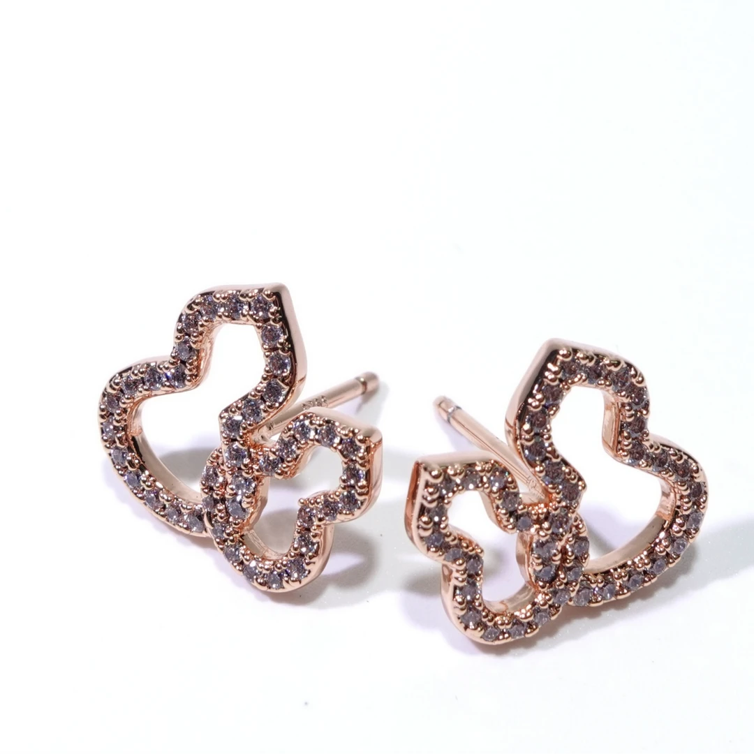 925银合成锆石耳饰 葫芦满镶钻耳钉金色轻奢精致气质耳环饰品百搭