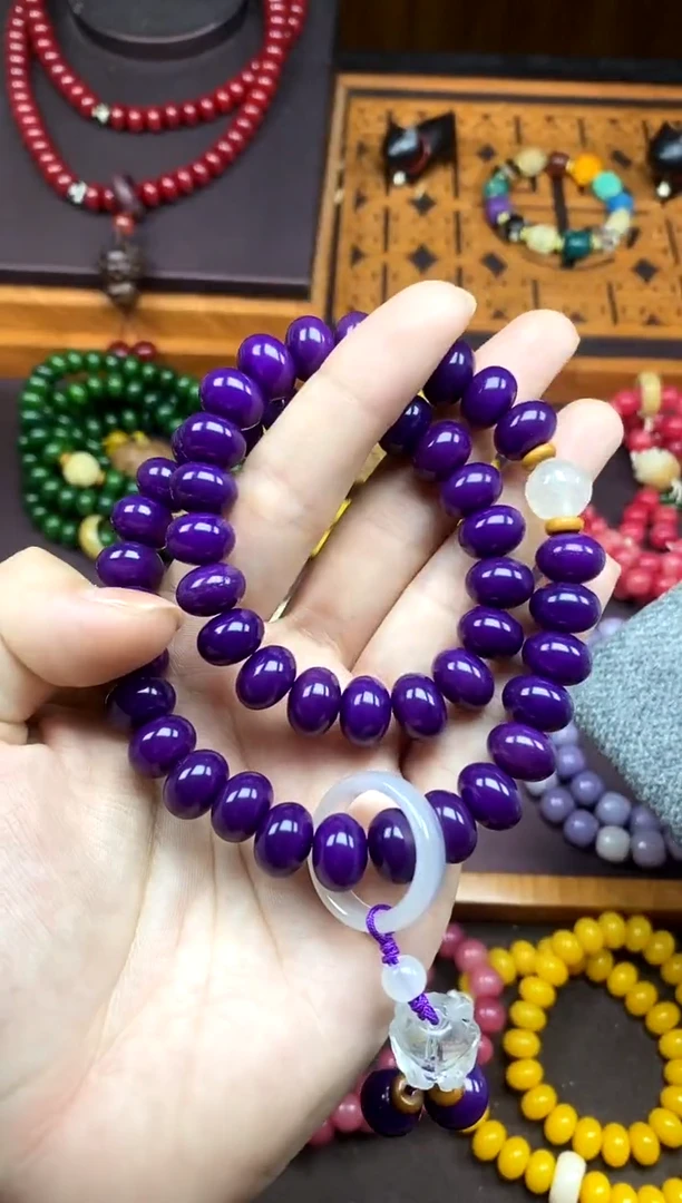 白玉菩提手串深紫双圈款
