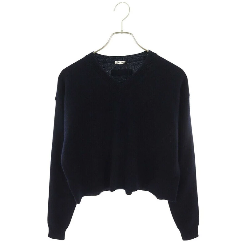 全新未使用 MIU MIU/缪缪 Miu Miu V领纯色针织衫 蓝色