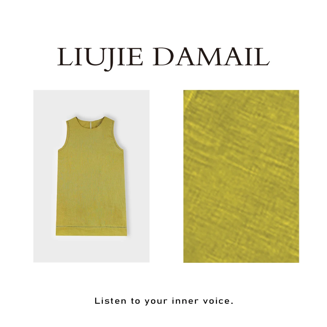 夏日甜芥/liujie/小众设计师夏季新款显白极简亚麻100无袖连衣裙2