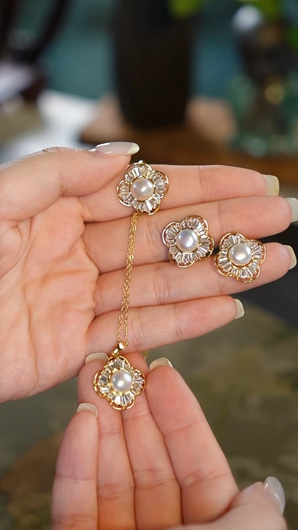 合金耳饰淡水珍珠套组