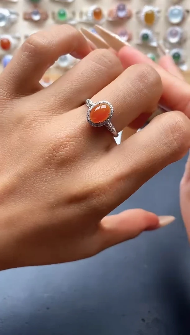 银S925镶嵌戒指翡翠缅甸天然A货翡翠1 10-2