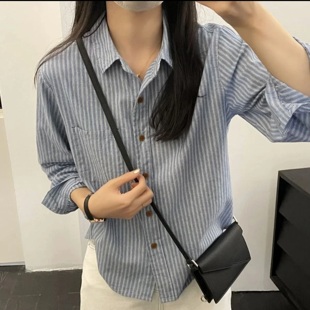 法式气质复古条纹长袖衬衫女2025早春新款设计感休闲独特别致上衣
