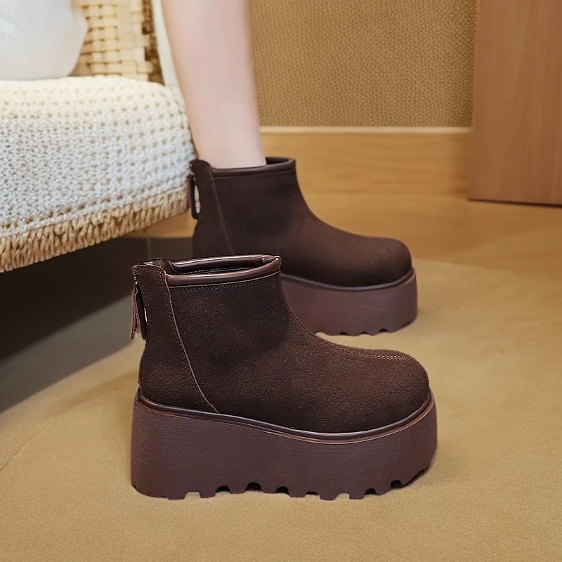 时尚百搭小个子增高马丁靴女2025新款冬季厚底短靴加绒保暖棉鞋