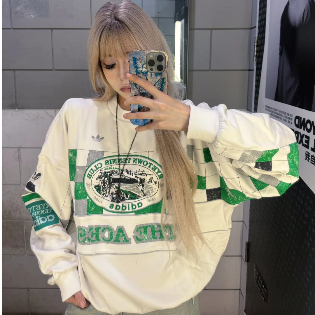 Adidas 三叶草落肩袖休闲卫衣情侣款常规圆领宽松上衣 KG3144