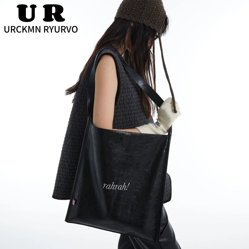 URCKMN RYURVO韩版2025秋冬时尚百搭慵懒高级感油蜡皮单肩托特包