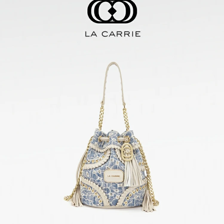 意大利La Carrie国际轻奢品牌水桶包牛仔布单肩斜挎手提包包潮流