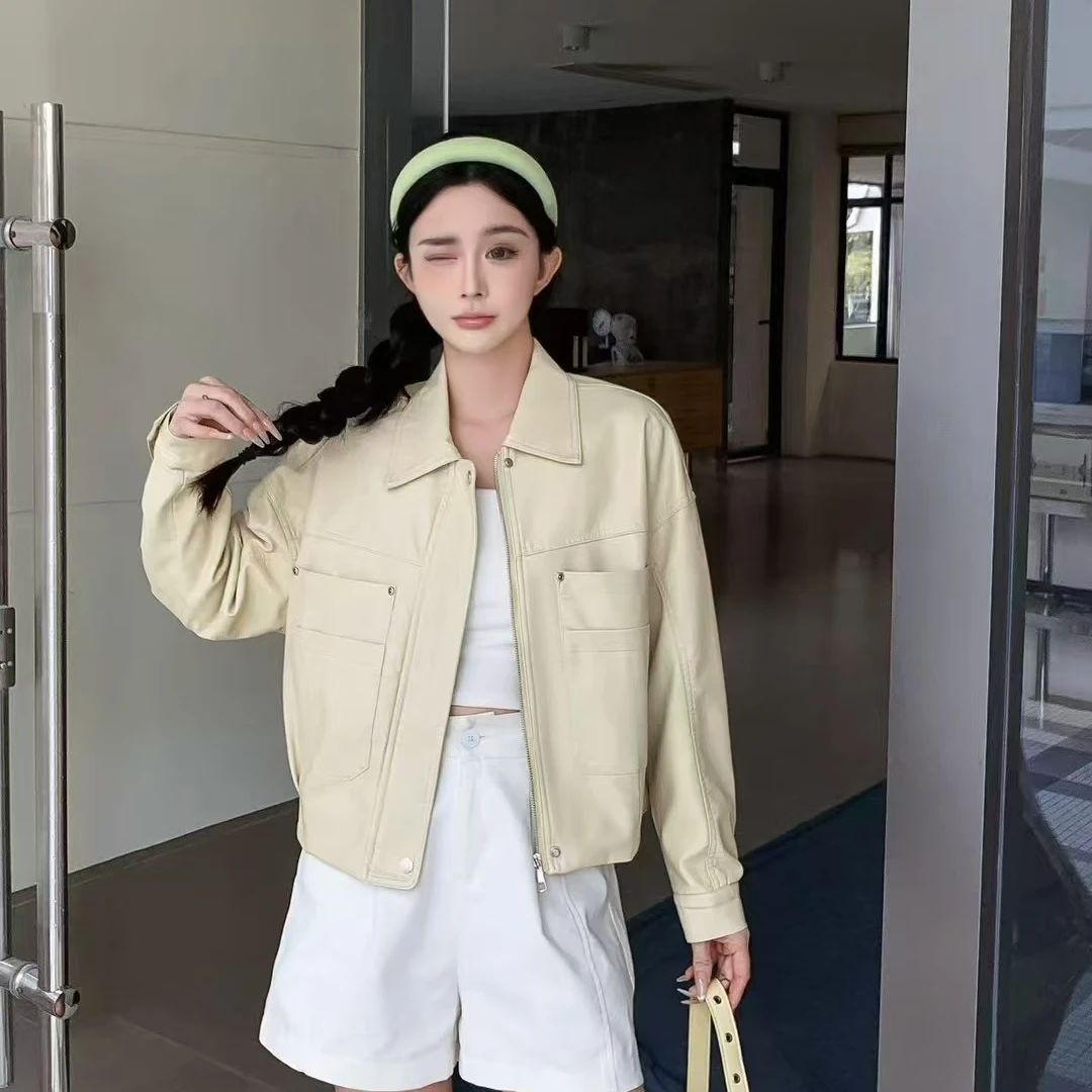 欧货复古皮衣外套女春秋2025新款高级感宽松短夹克上衣