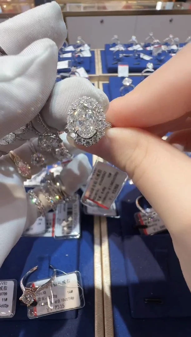 铂Pt950镶嵌合成钻石icon戒指10圈3ct