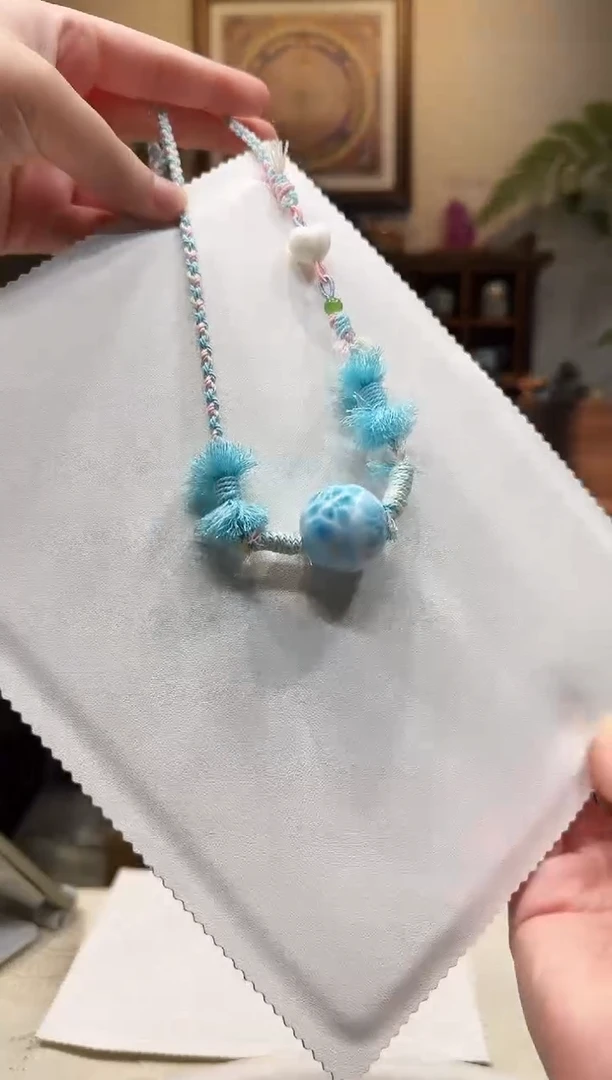 精品海纹石圆珠编绳项链