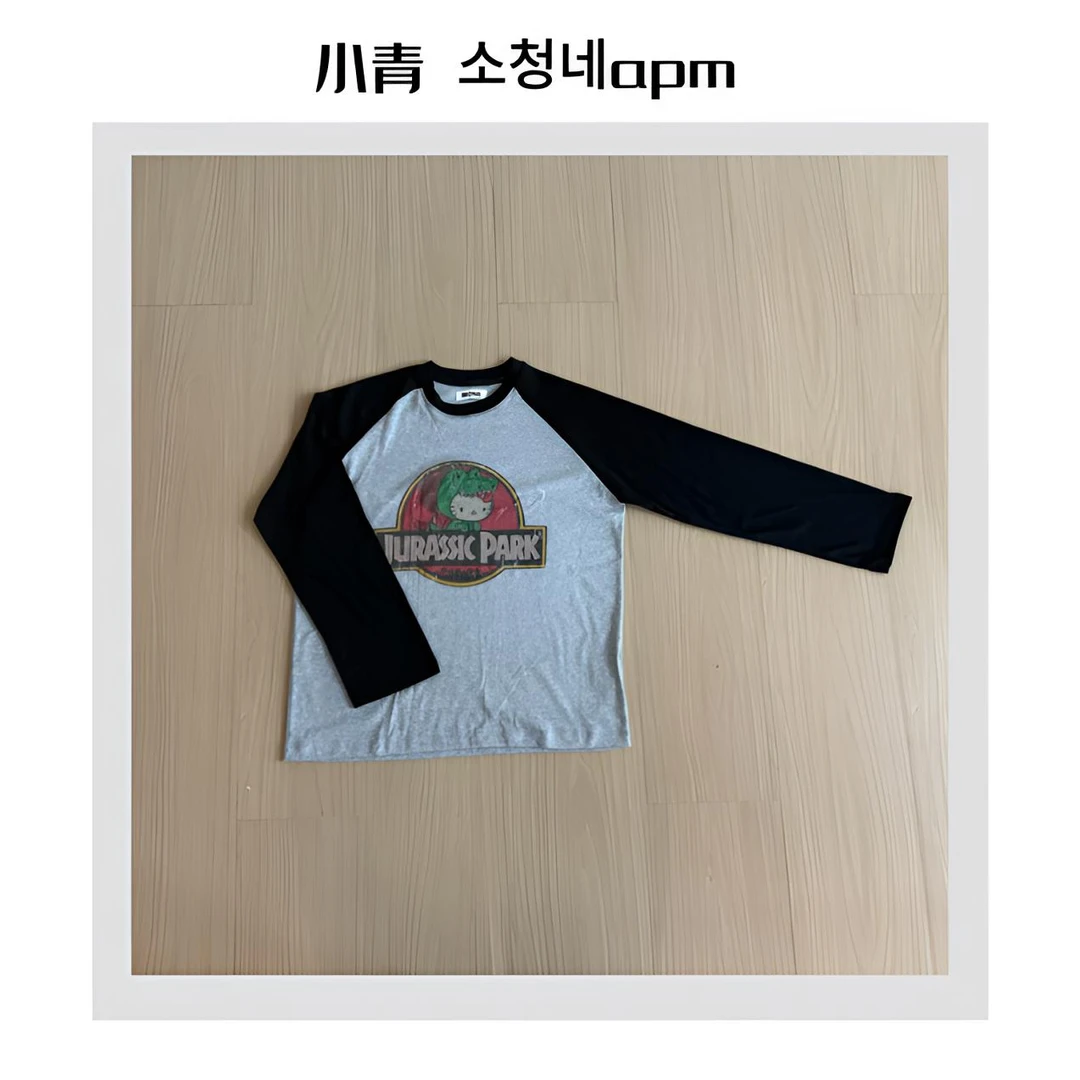 韩国东大门 MONE/恐龙KT猫字母插肩袖T恤