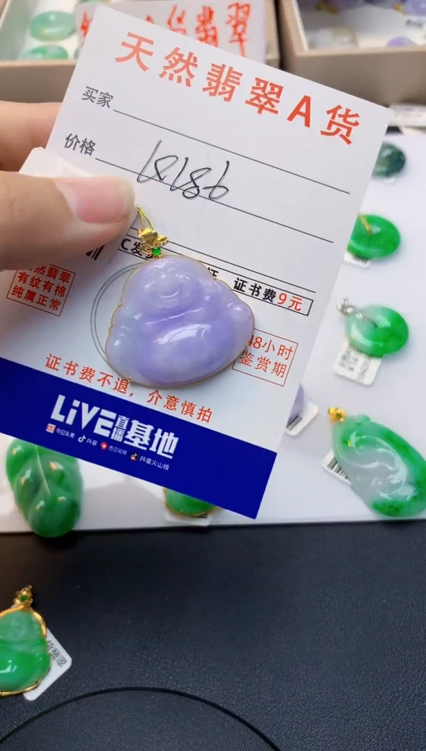 颈饰18K金镶嵌翡翠天然缅甸A货翡翠百元以上9元证书费自理