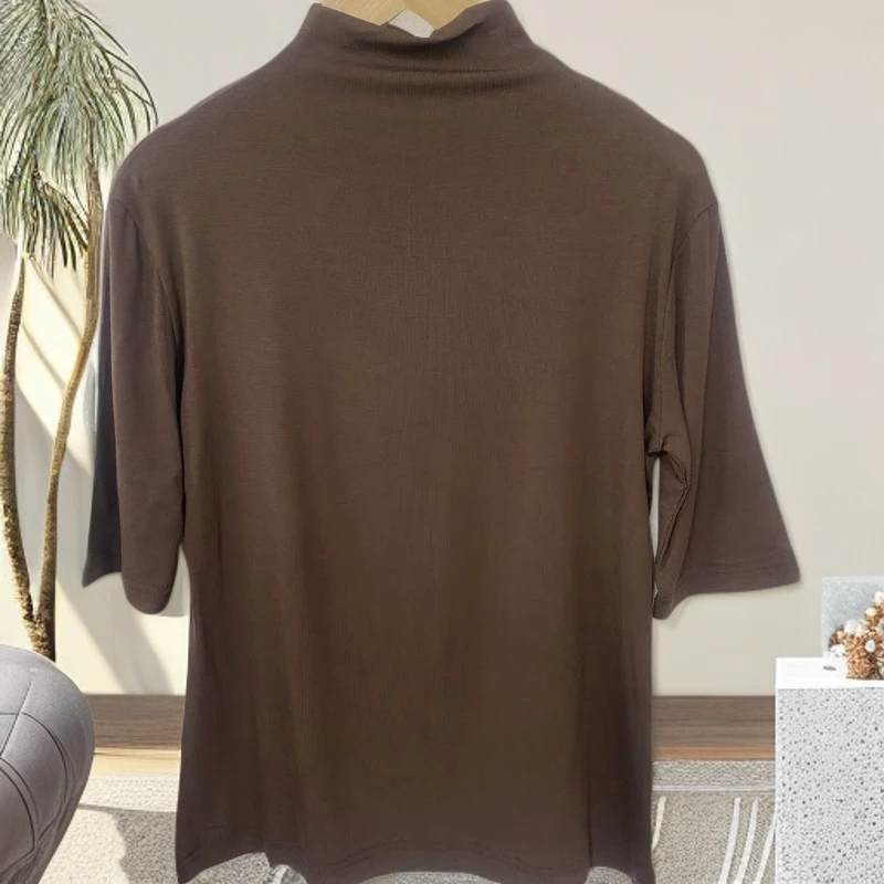 8141半高领短袖T恤女洋气内搭莫代尔打底衫薄款修身面膜上衣