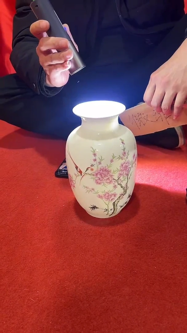 摆件陶景德镇陶瓷桃花小花瓶