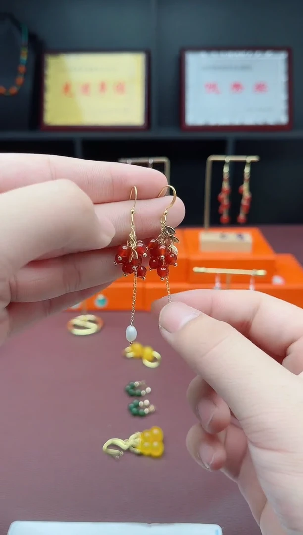 银S925镶嵌耳饰玛瑙/玉髓917