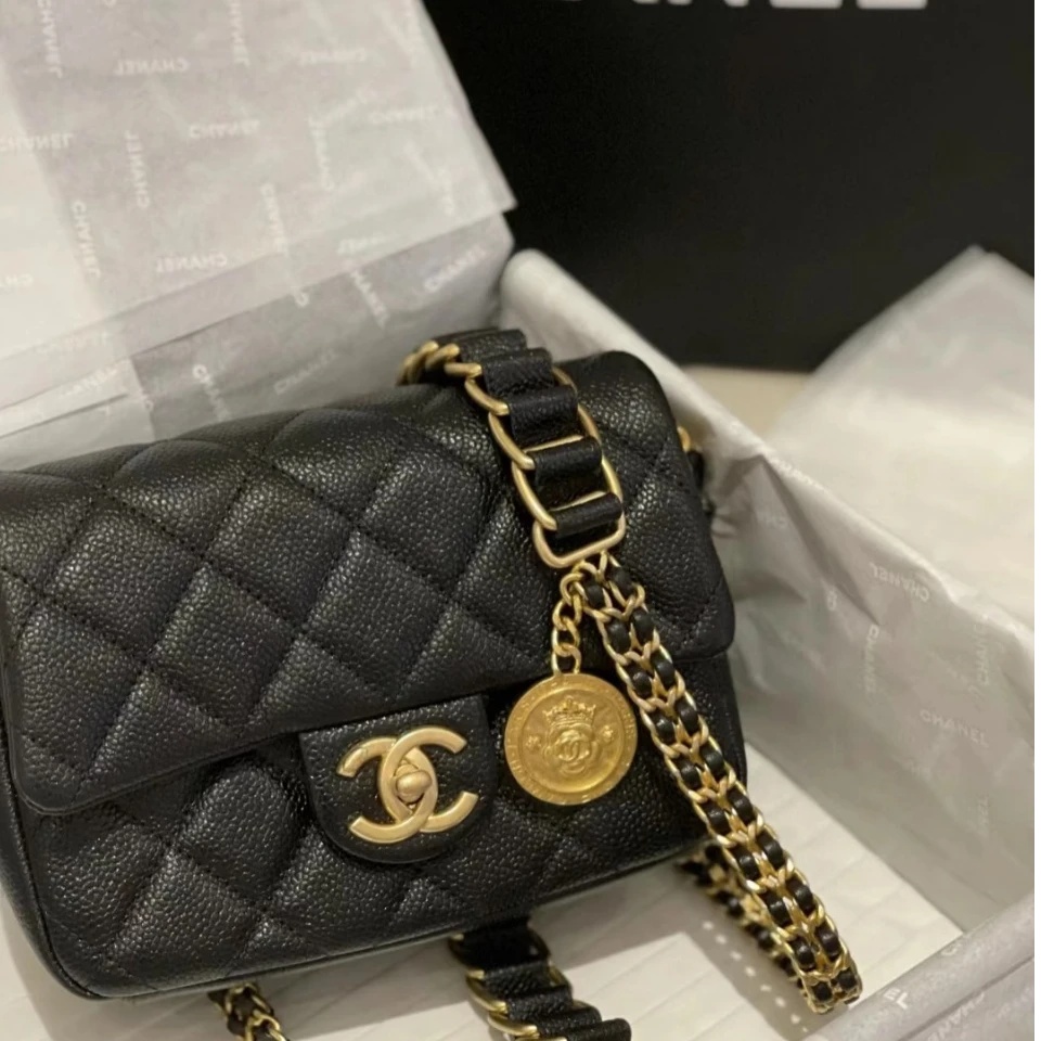 95新 Chanel/香奈儿 【双双活动】21A CF 口盖包 19 金币双皮穿链