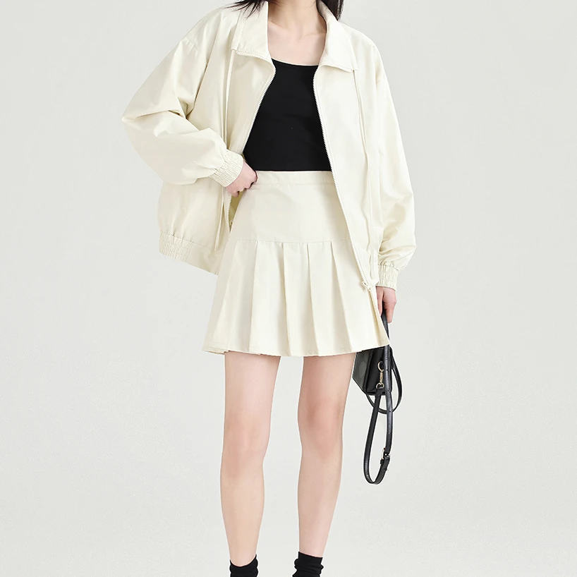 24年秋季新款~设计款~抽绳翻领棒球服夹克学院风套装