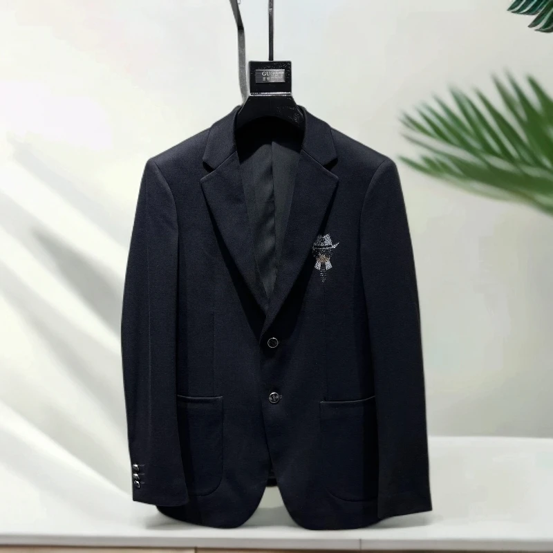 路约威格欧洲站潮流时尚秋冬新款男士人物烫钻黑色西服外套西装