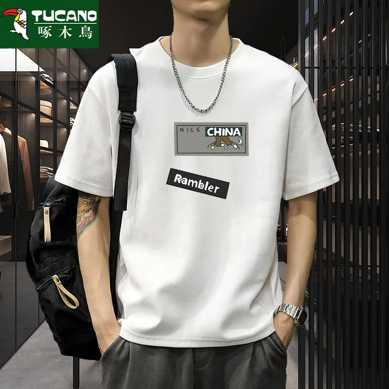 啄木鸟夏季新款大码纯棉短袖中青年日常通勤圆领半袖上衣高级百搭