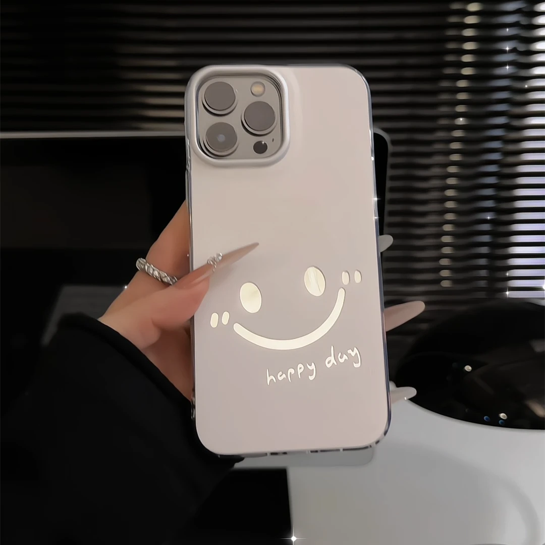 米白笑脸适用苹果17pro手机壳16pm华为p80羽纱imd小米oppo荣耀300