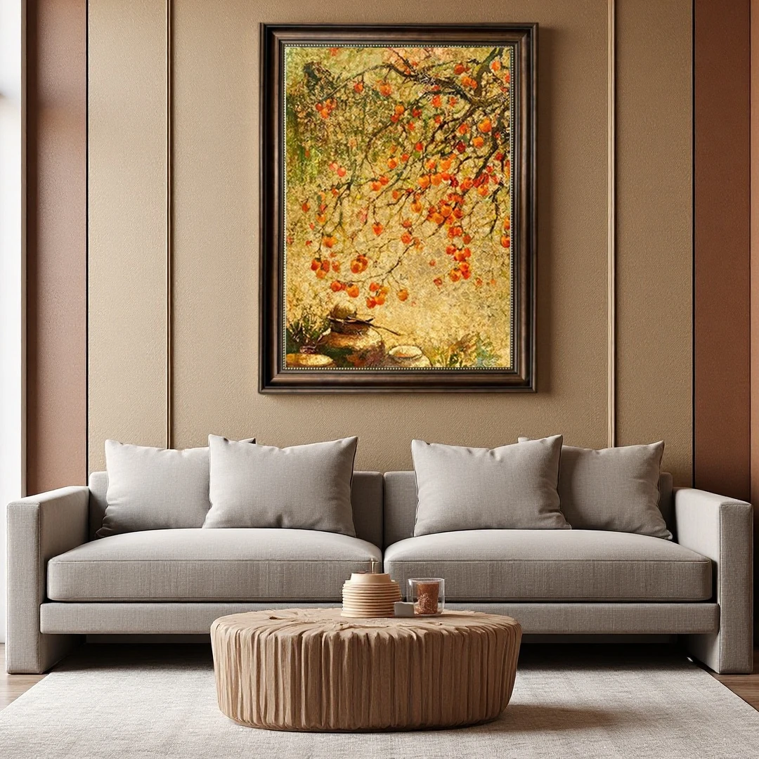 万柿如意风客厅沙发背景入户玄关餐厅装饰画