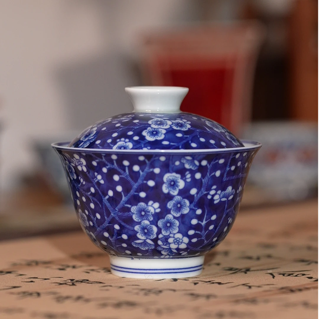 冰梅高温釉下二才盖碗（Q0054）