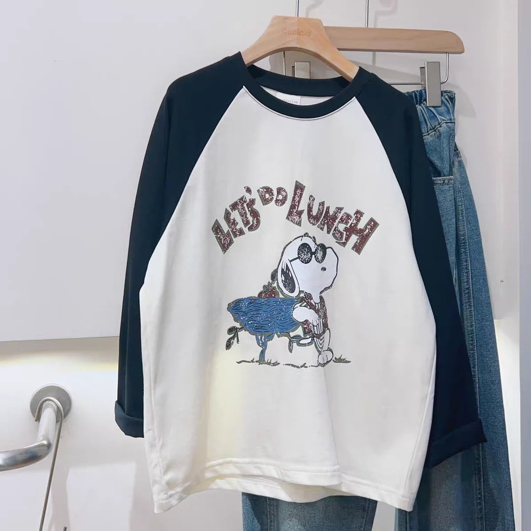 乔贝乐儿童春秋长袖体恤80091拼接袖百搭印花插肩袖中大童上衣长T