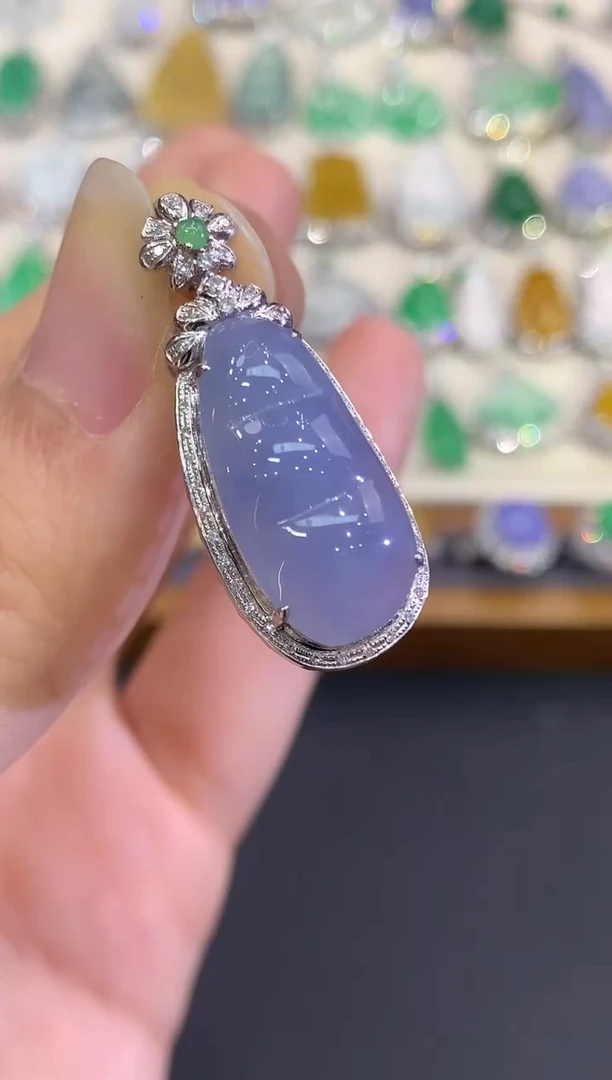 吊坠(不含链)18K金镶嵌翡翠B86 紫货有色差