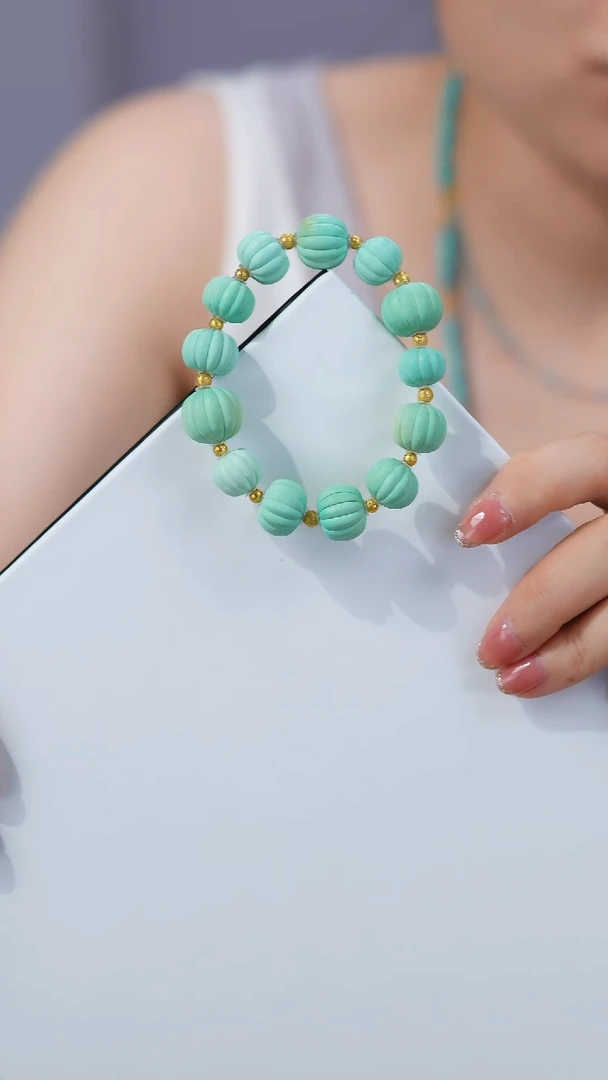 绿松石18K金镶嵌手链1