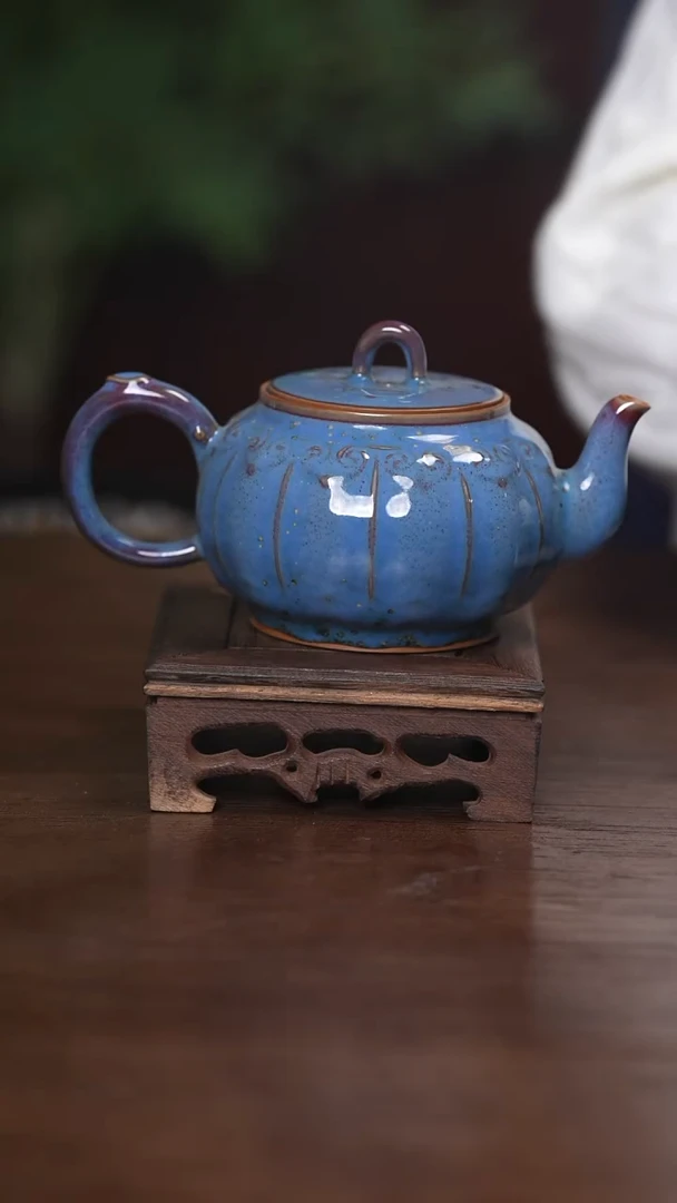 【闪购商品】清凉寺原产地仿古釉手工钧瓷南瓜壶+两杯