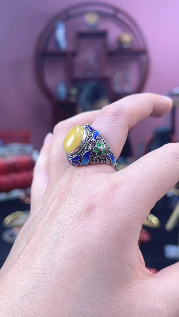 非遗 花丝镶嵌戒指 米色 素银