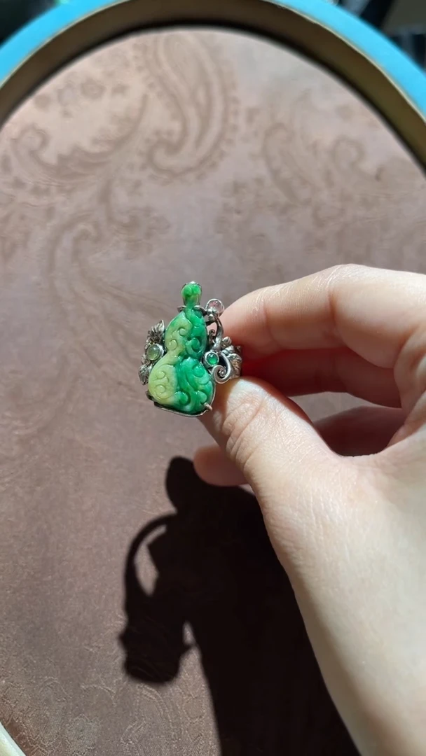 银S925镶嵌戒指翡翠红翡绿翠