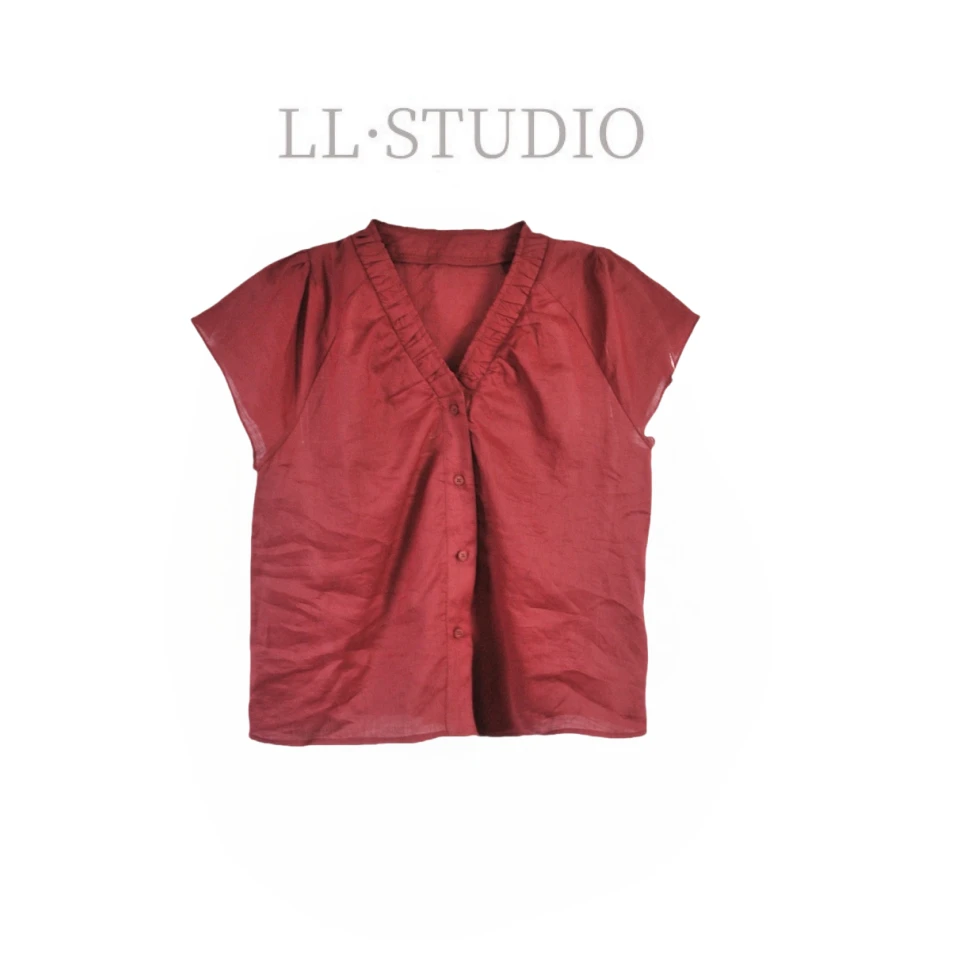 妙兮·LL夏季新款超好看独特漂亮设计感韩系无袖V领衬衫*20250636