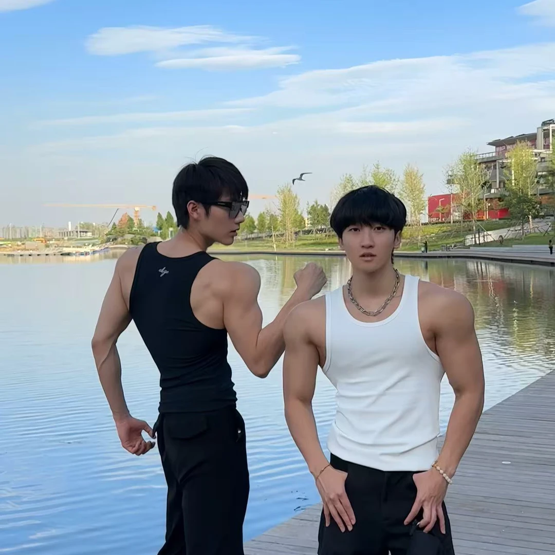 美式修身250克重磅美人条背心透气凉感运动背心健身运动外穿训练