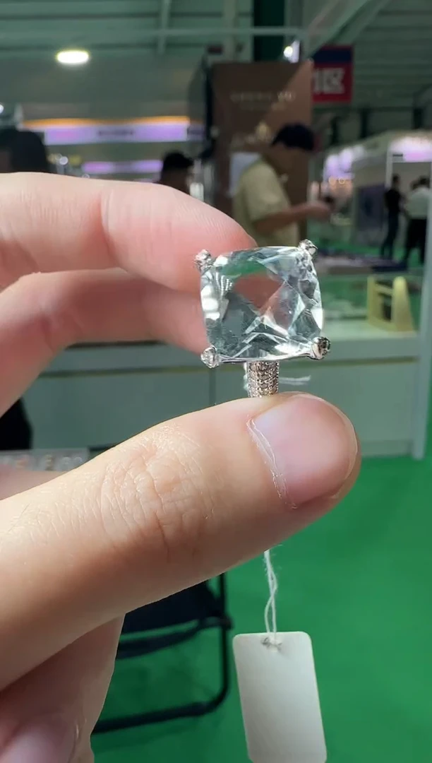 银S925镶嵌戒指水晶净体白水晶14mm